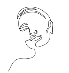 One line art. Modern minimalistic Illustration beautiful woman face. Vector illustration
