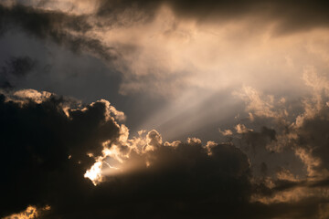 Sunset sky with orange clouds. Nature background.