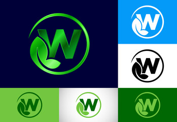 Initial W monogram alphabet with leaf. Eco-friendly logo concept. Font emblem. Modern vector logo for ecological business and company identity