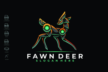 Modern Mecha Robotic Fawn Deer, Reindeer,  Mouse Deer Logo Design Template