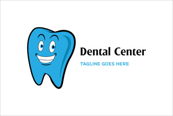 Smile Friendly Blue Tooth Dent Mascot Cartoon Character for Dental Clinic Logo Design Vector