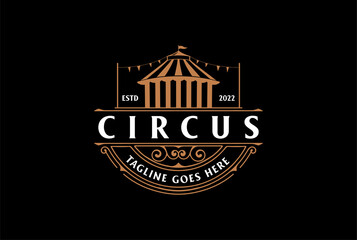 Vintage Retro Cirque Circus Tent Badge Label Emblem Sticker Logo Design Vector © AFstudio87