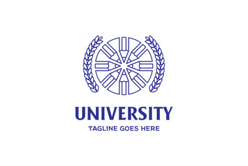 Circular Pencil with Laurel Leaf for University Collage School Education Logo Design Vector