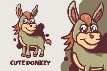 cute donkey cartoon mascot character. cute animal happy concept Isolated