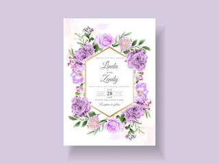 Beautiful purple flowers wedding invitation card template