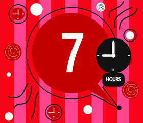 7 hour clock icon. vector red weather symbol