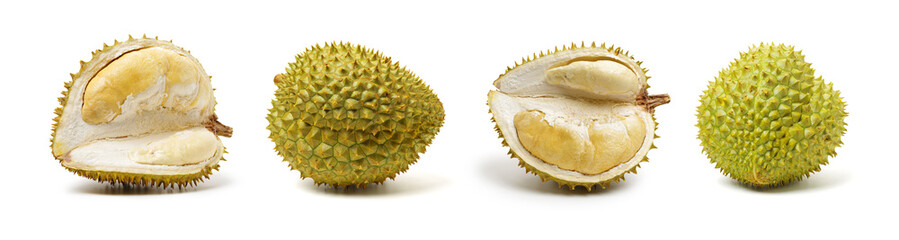 Durian fruit in south east asia, the king of fruits on white background 