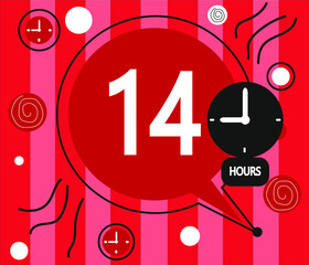 14 hour clock icon. vector red weather symbol