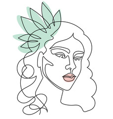 One line art. Modern minimalistic Illustration beautiful woman face. Vector illustration