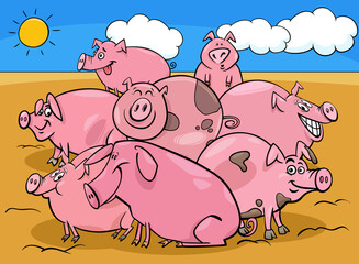 cartoon pigs farm animal characters group
