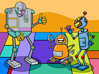 cartoon funny robot comic characters group