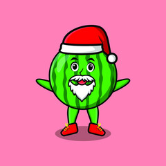 Cute Cartoon mascot character Watermelon santa claus character christmas in modern design style for t-shirt, sticker, logo element