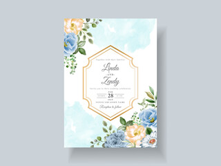 Fototapeta na wymiar Beautiful blue flowers wedding invitation card template