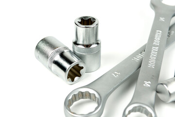 a set of professional tools for assembling connections using bolts and nuts