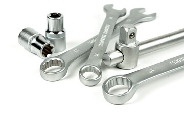 a set of professional tools for assembling connections using bolts and nuts