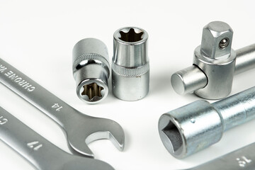 a set of professional tools for assembling connections using bolts and nuts