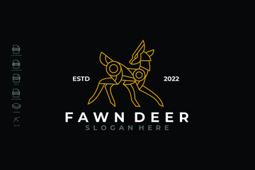 Lineart Monoline Fawn Deer Logo Design Template Illustration