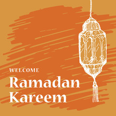 Arabian Lantern Ramadan kareem hand drawn style orange left