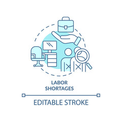 Labor shortages turquoise concept icon. Lack of workforces. Macro economy trends abstract idea thin line illustration. Isolated outline drawing. Editable stroke. Arial, Myriad Pro-Bold fonts used