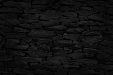 Black stone brick wall texture in natural pattern for background and design art work.