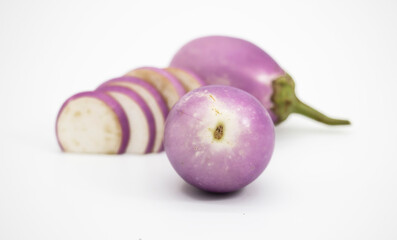 focus on round eggplant on White Background
