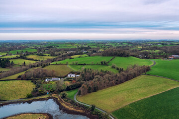 Fototapeta na wymiar aerial view of winter countryside morning, Northern Ireland