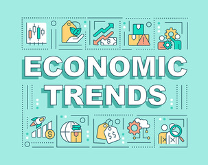 Fototapeta na wymiar Economic trends word concepts green banner. Tendencies in business. Infographics with icons on color background. Isolated typography. Vector illustration with text. Arial-Black font used