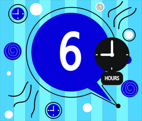 6 hour clock icon. vector blue weather symbo