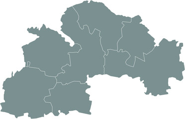 Gray flat blank vector map of raion areas of the  Ukrainian administrative area of DNIPROPETROVSK (SICHESLAV) OBLAST, UKRAINE with white  border lines of its raions