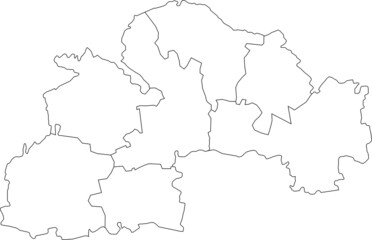 White flat blank vector map of raion areas of the Ukrainian administrative area of DNIPROPETROVSK (SICHESLAV) OBLAST, UKRAINE with black border lines of its raions