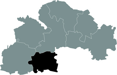 Fototapeta premium Black flat blank highlighted location map of the NIKOPOL RAION inside gray raions map of the Ukrainian administrative area of Dnipropetrovsk (Sicheslav) Oblast, Ukraine