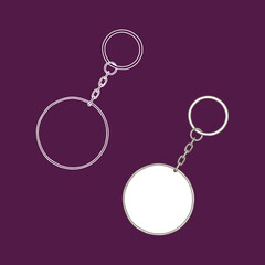 Linear keychain with empty space for your design. Round Keychain with Ring and Chain. Design Template, Mockup. 