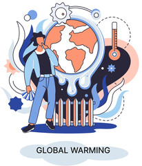 Global warming metaphor, human climate change, emissions destroy atmosphere and air, natural disaster, deforestation, global heating, lack of plants and drought. Environmental catastrophe on planet