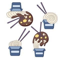 Color asian fast food vector illustration. Chinese noodles in boxes.