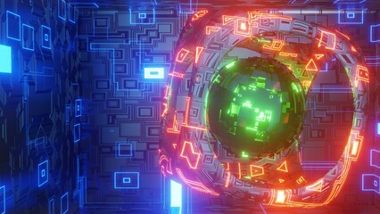Fototapeta premium 3D Render. Abstract technology big data background concept. Motion of digital data flow. Transferring of big data. Transfer and storage of data sets , block chain, server, hi-speed internet