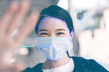 Selfie young adult business asian working woman wear face mask for protect virus corona or covid19.