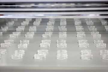 parts of the conveyor with plastic products in production