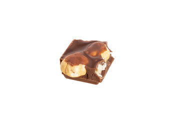 piece of chocolate with peanuts isolated on white background