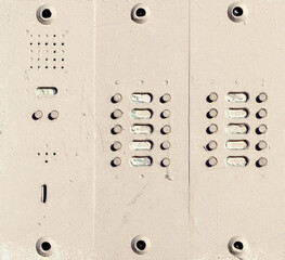 intercom doorbell on apartment building doors.