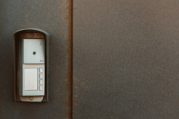 intercom doorbell on apartment building doors.