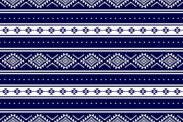 Muurstickers Blauw wit Geometrische etnische Oosterse naadloze patroon traditioneel ontwerp voor achtergrond, tapijt, wallpaper.clothing,wrapping, Batik fabric, Vector illustration.embroidery stijl - Sadu, sadou, sadow of sado