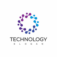 Technology Logo Design Template With Molecule Symbol