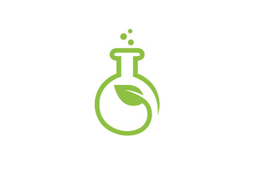 creative beaker lab leaf herbal logo vector design symbol illustration