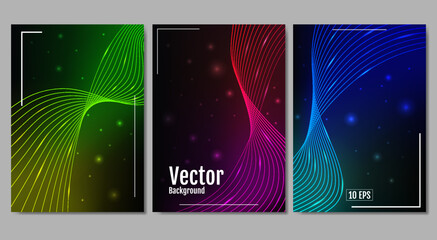 Set of posters. Vector illustration. Digital technology. Abstract visual for screen template. Design for poster, background, web card, greeting card, brochure. 