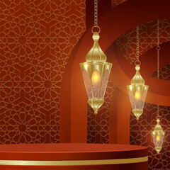 Islamic 3d podium round stage for Eid Mubarak, Ramadan Kareem, Muharram, Iftar on color background