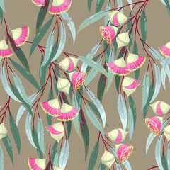 Seamless pattern with hand drawn eucalyptus flower - 493042791