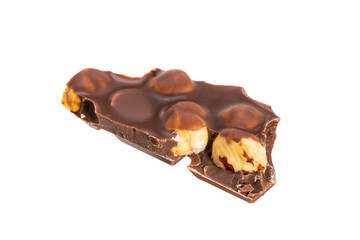 piece of chocolate with peanuts isolated on white background