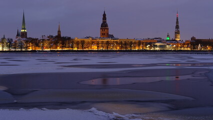 Dawn over the Daugava in spring with Old Riga as a backdrop