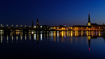 Dawn over the Daugava in spring with Old Riga as a backdrop