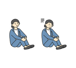 体操座りして落ち込んでいるビジネスパーソンのイラスト素材